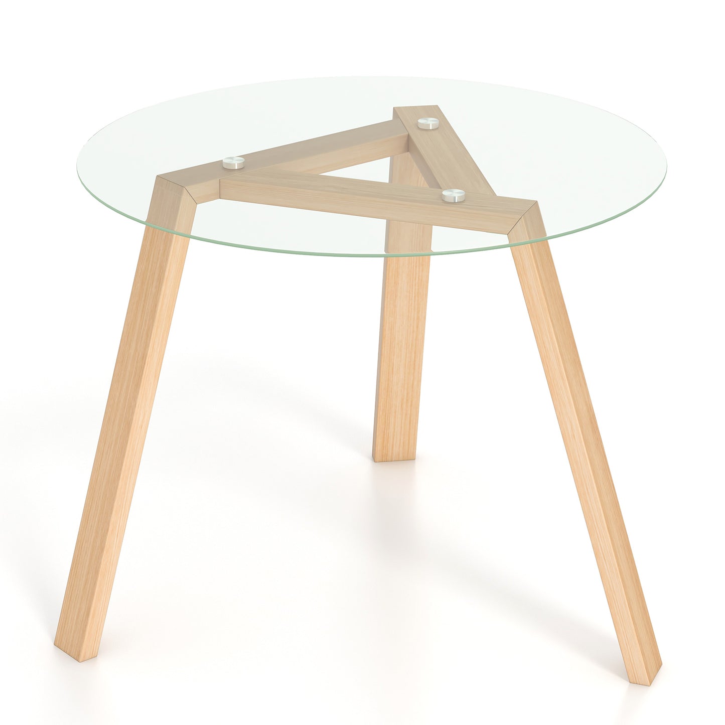 Round Glass Dining Table for 4 with Solid Wood Base 36 Inch Natural Finish