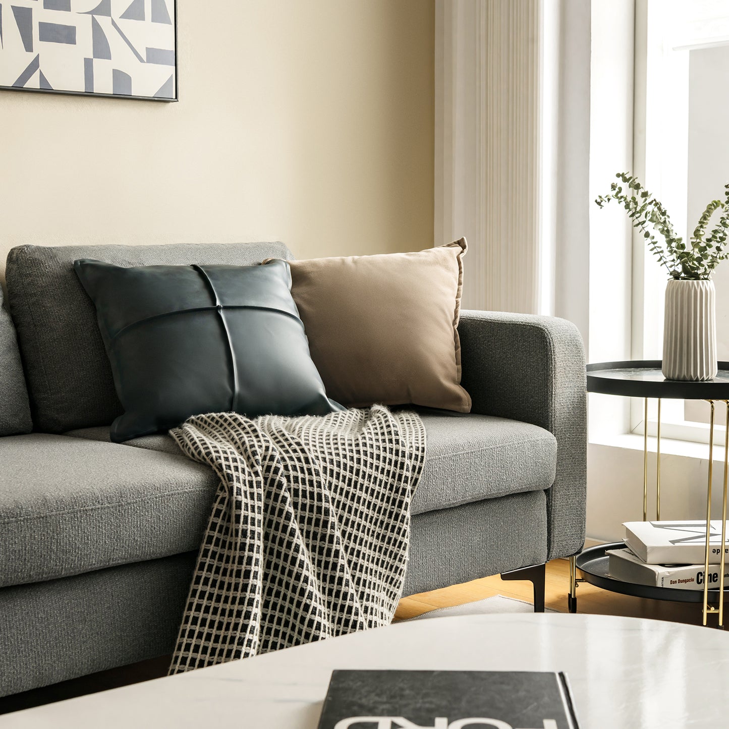 Modular L-Shaped Sectional Sofa with Reversible Chaise, Built-In USB Ports - Dark Grey