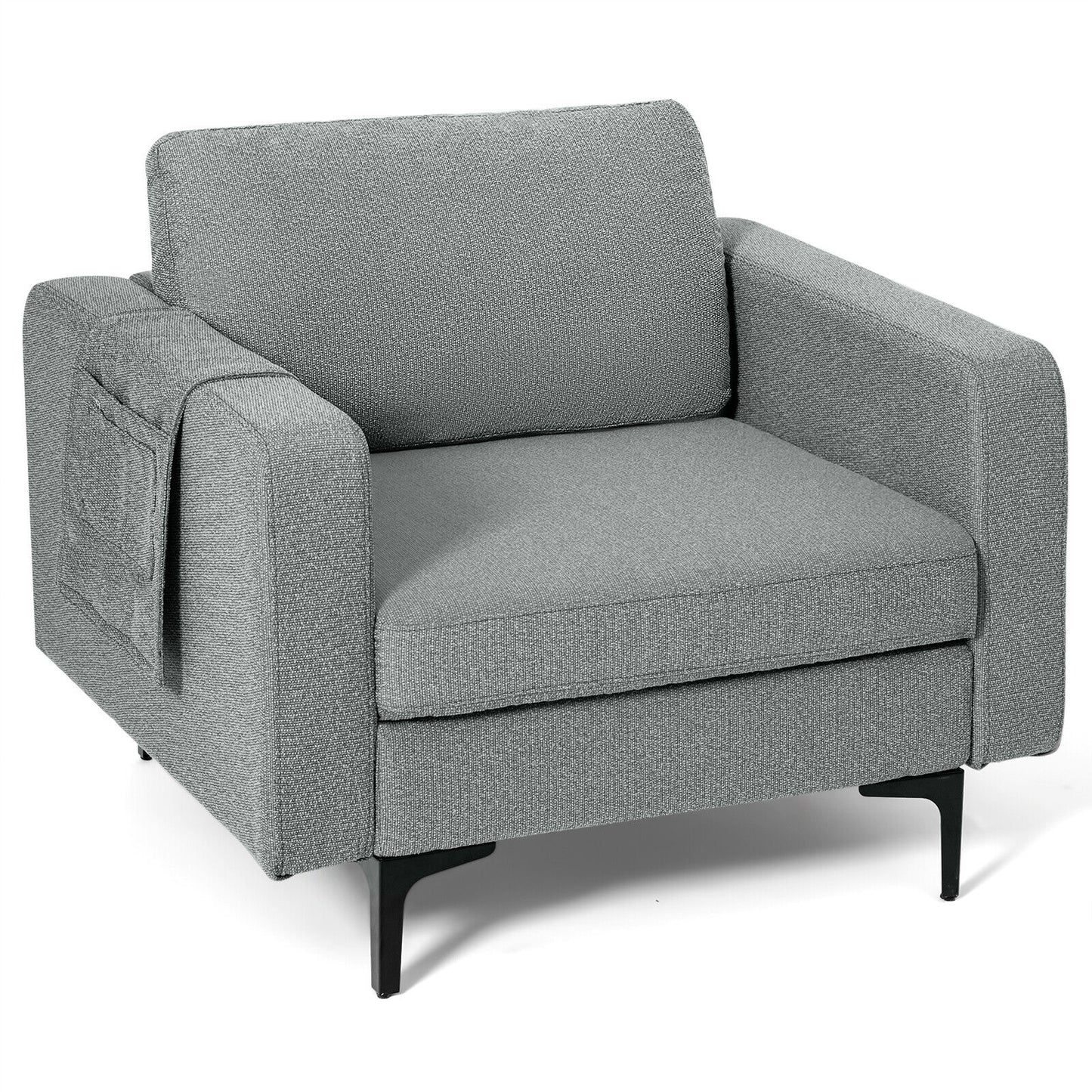 Ergonomic Accent Chair with Side Storage and Cushioned Seat, Grey