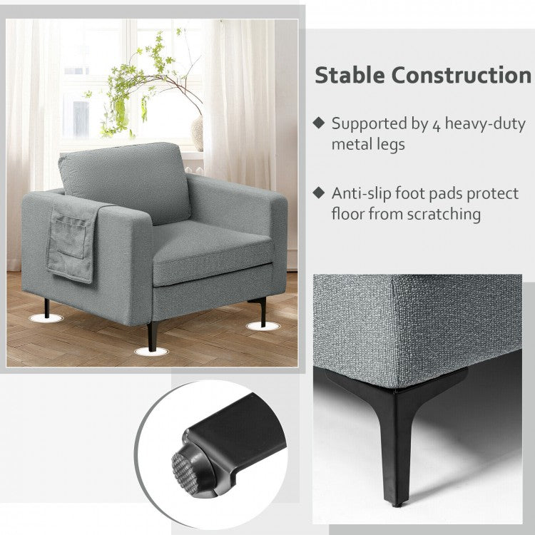 Ergonomic Accent Chair with Side Storage and Cushioned Seat, Grey