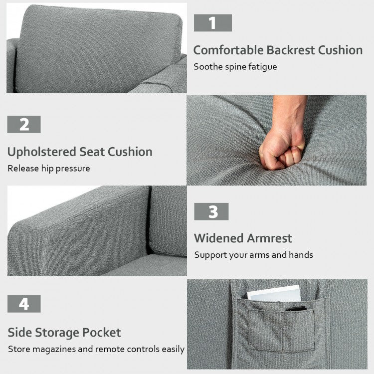 Ergonomic Accent Chair with Side Storage and Cushioned Seat, Grey