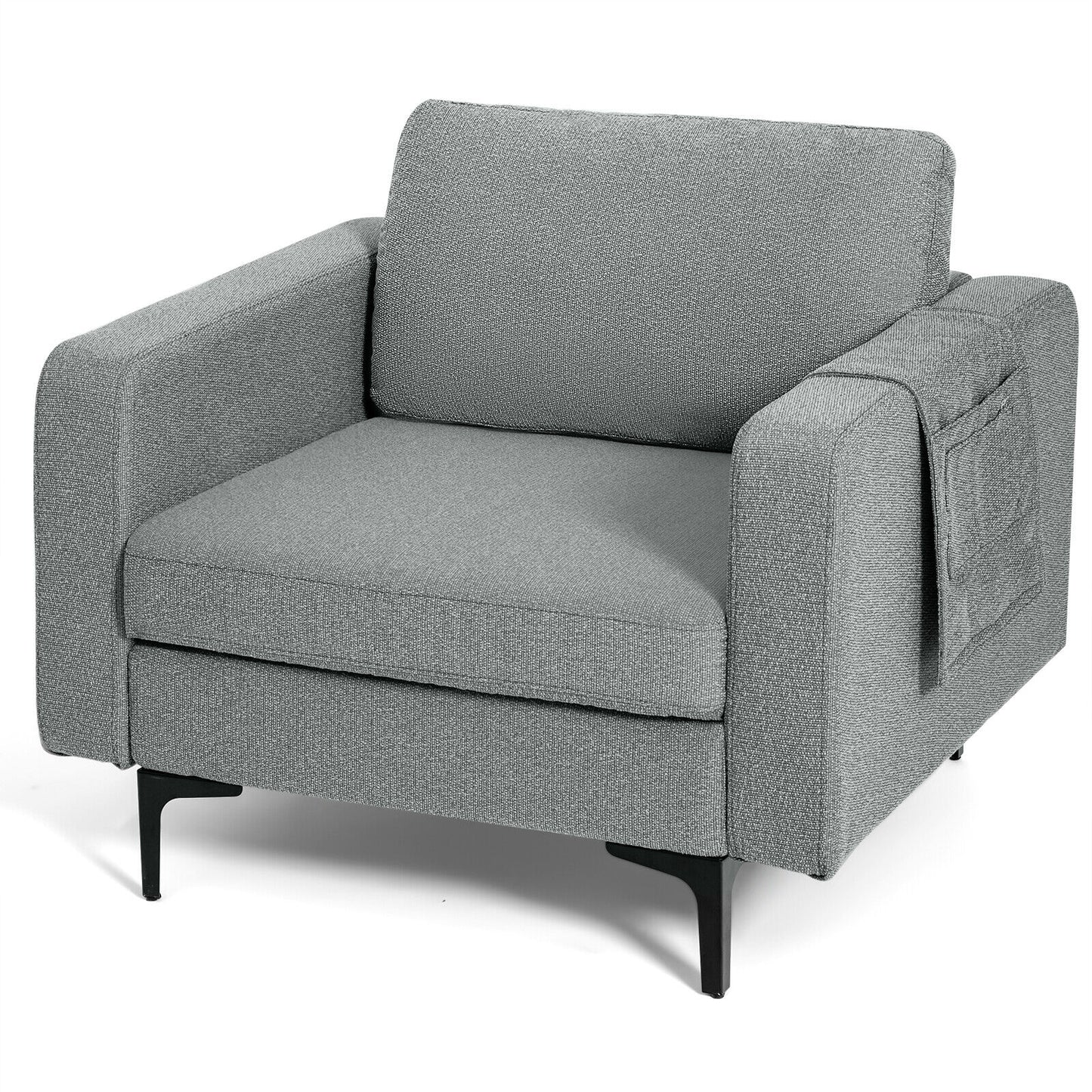 Ergonomic Accent Chair with Side Storage and Cushioned Seat, Grey