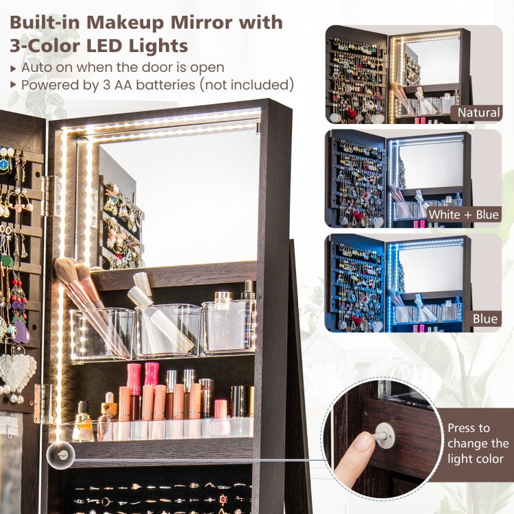 360° Rotating Jewelry Armoire with LED Mirror and Lockable Storage – Espresso