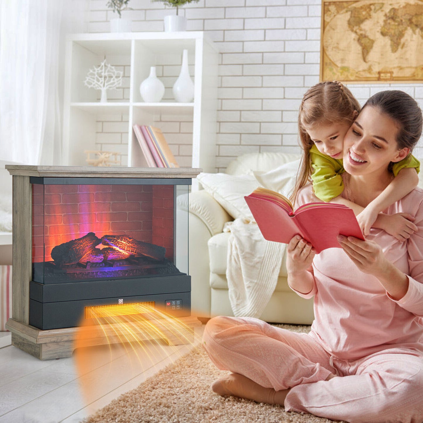 27" Freestanding Electric Fireplace with 3 Level Flame Effect & Adjustable Thermostat