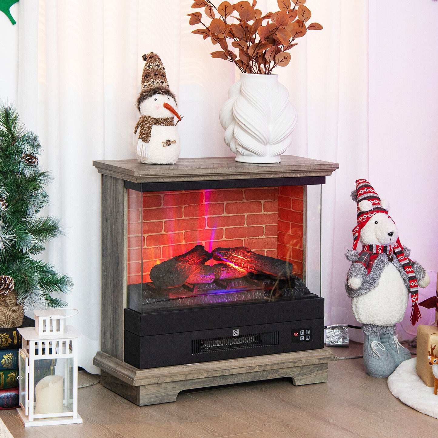 27" Freestanding Electric Fireplace with 3 Level Flame Effect & Adjustable Thermostat