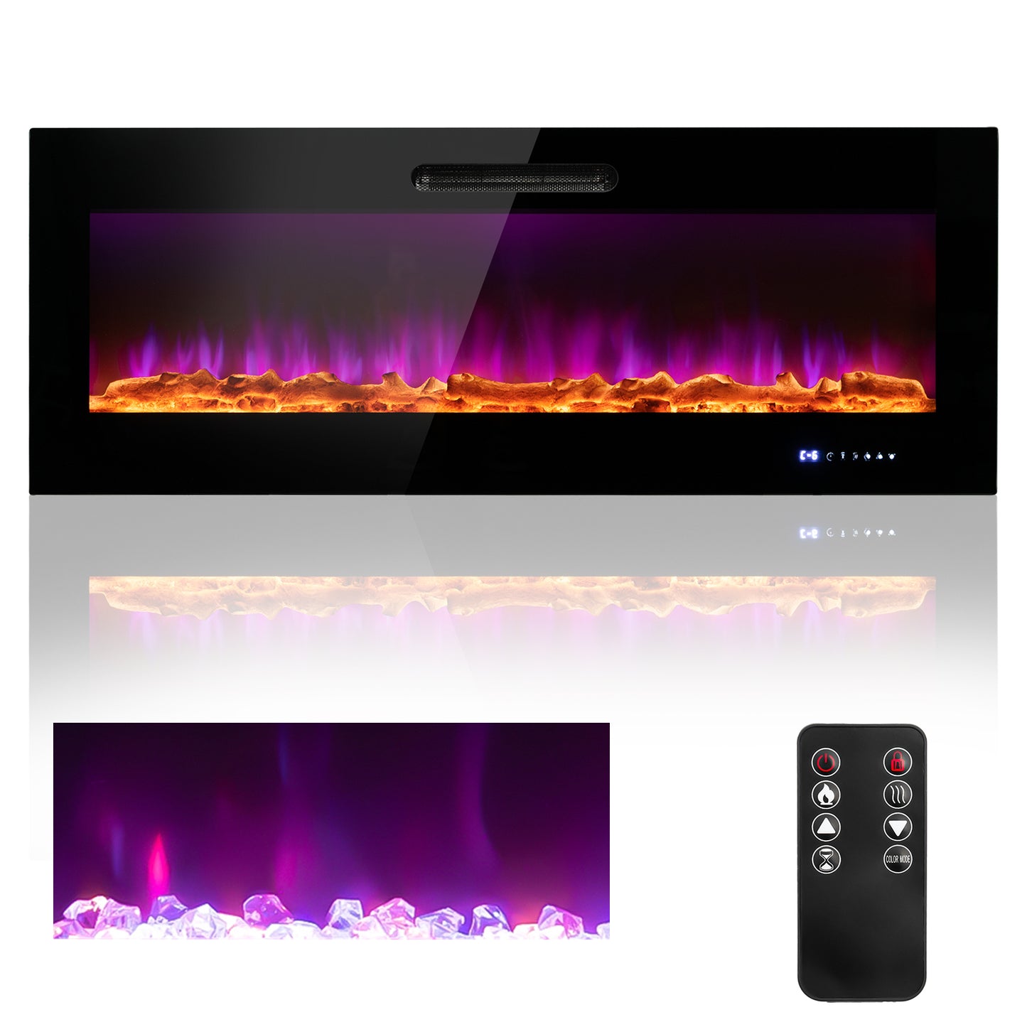 50/60 Inch Wall Mounted Electric Fireplace with Decorative Crystal & Log Options