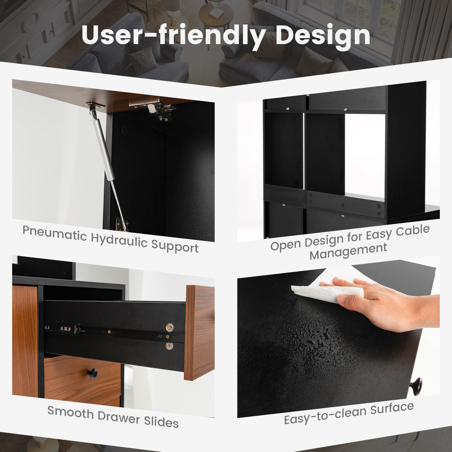 Tall Kitchen Pantry Cabinet with 3 Storage Cabinets 3 Drawers Adjustable Shelves and Countertop - Black