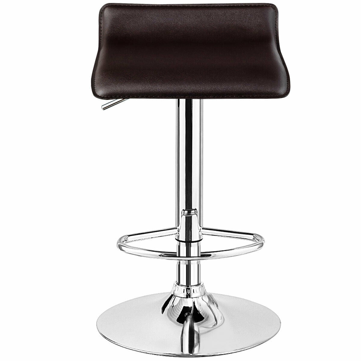 Set of 2 Adjustable Backless Bar Stools with PU Leather Seats and Chrome Steel Base in Brown