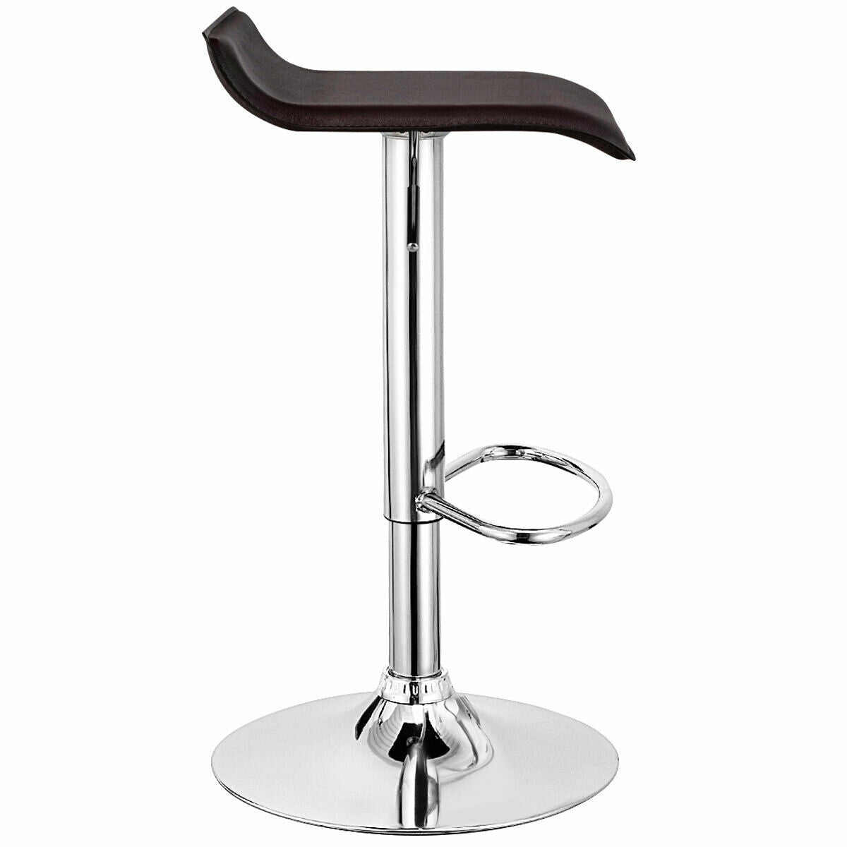 Set of 2 Adjustable Backless Bar Stools with PU Leather Seats and Chrome Steel Base in Brown