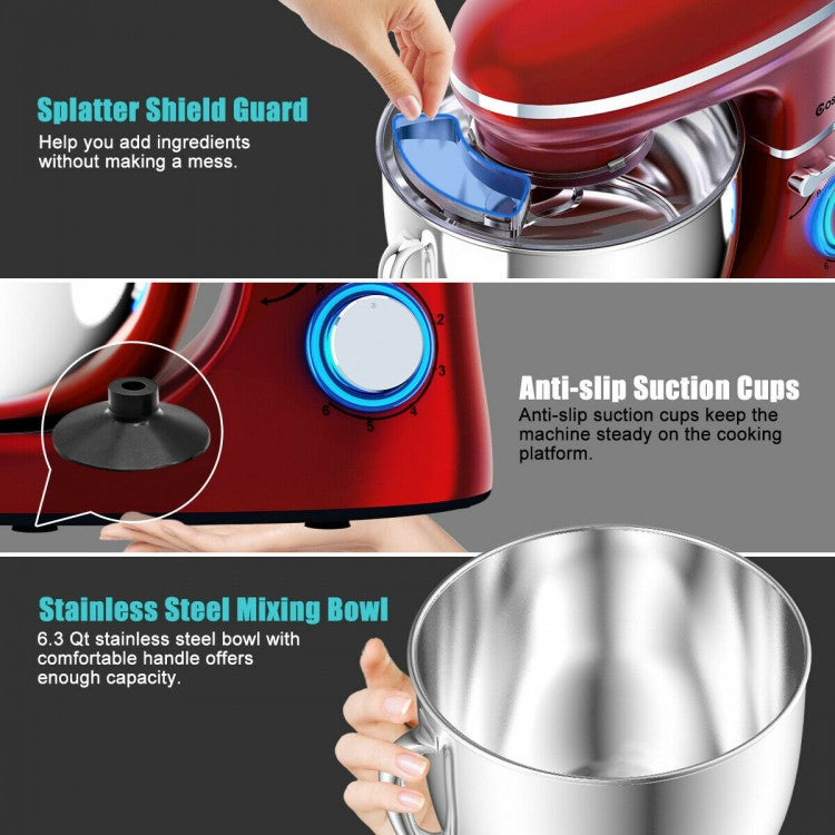 660W 6.3QT Tilt Head Stand Mixer with 6 Speed Control