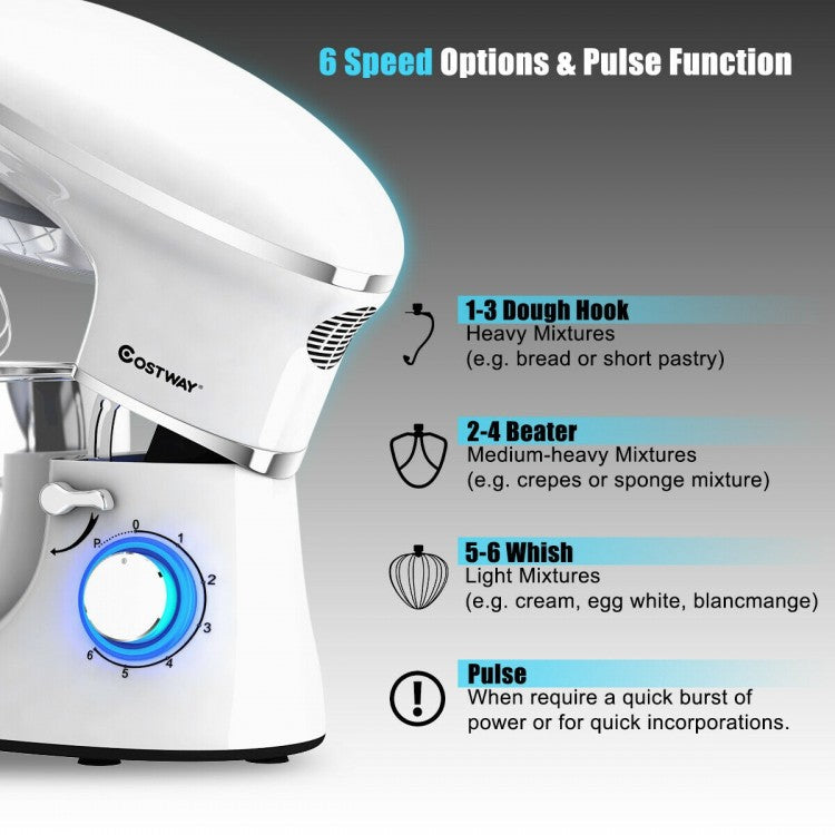 660W 6.3QT Tilt Head Stand Mixer with 6 Speed Control