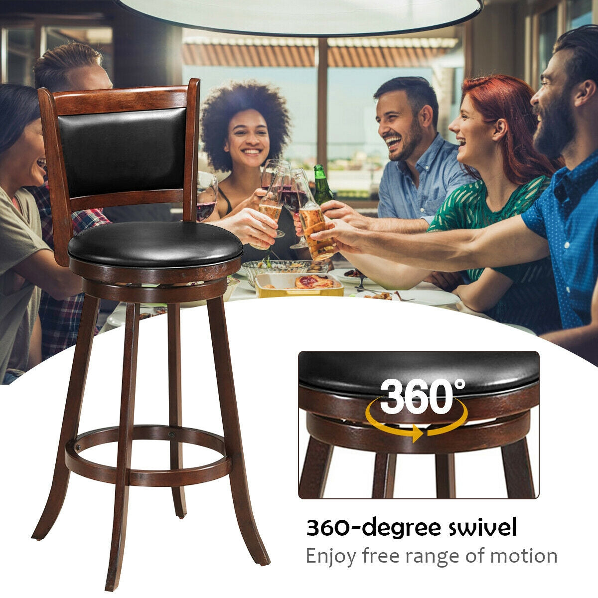 29 Inch Swivel Counter Stools with Upholstered Seats