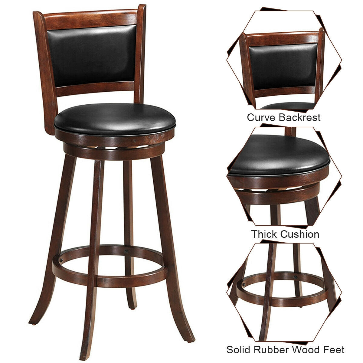 29 Inch Swivel Counter Stools with Upholstered Seats