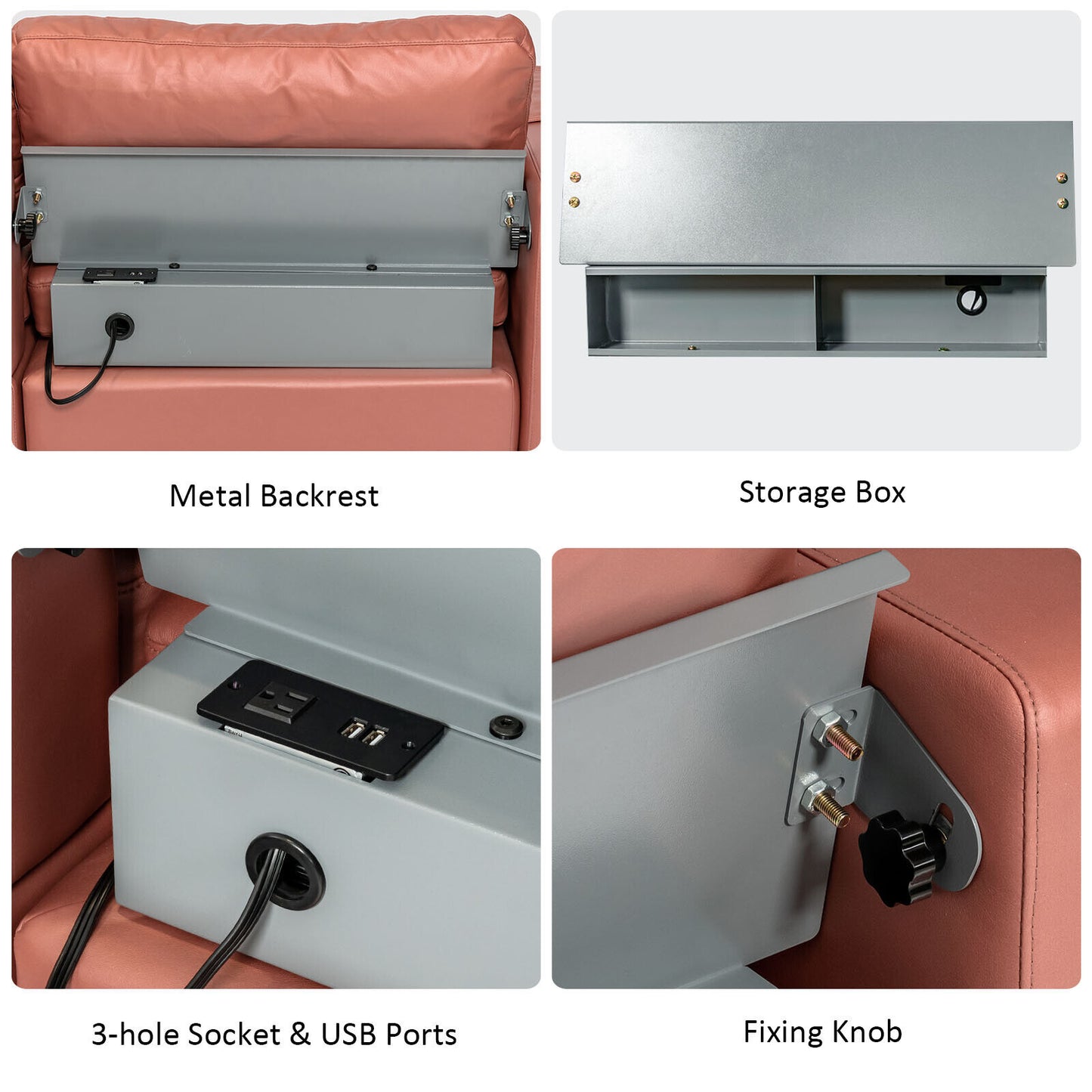 Modular L Shaped Sectional Sofa with Reversible Chaise USB Charging Ports and Hidden Storage in Pink