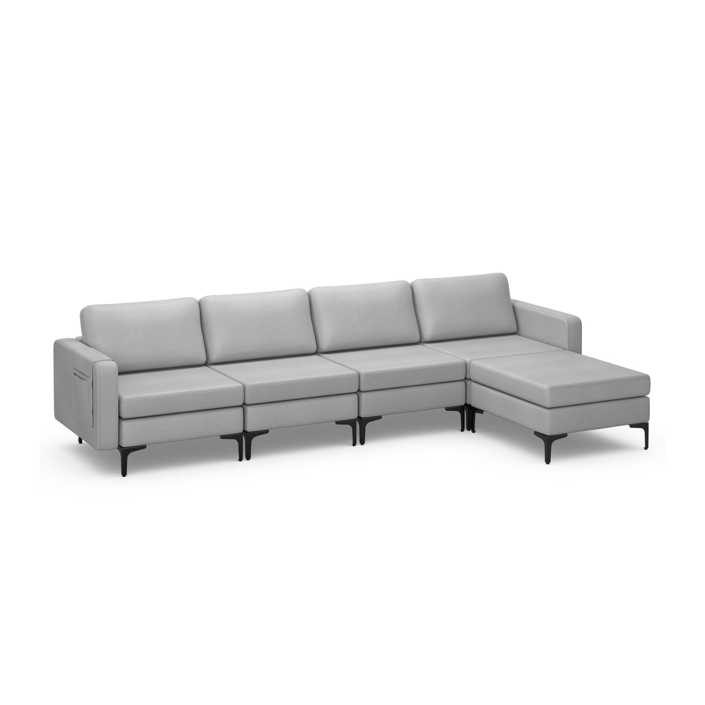 Modular L-Shaped Sectional Sofa with Reversible Ottoman, USB Ports, and Storage in Light Grey