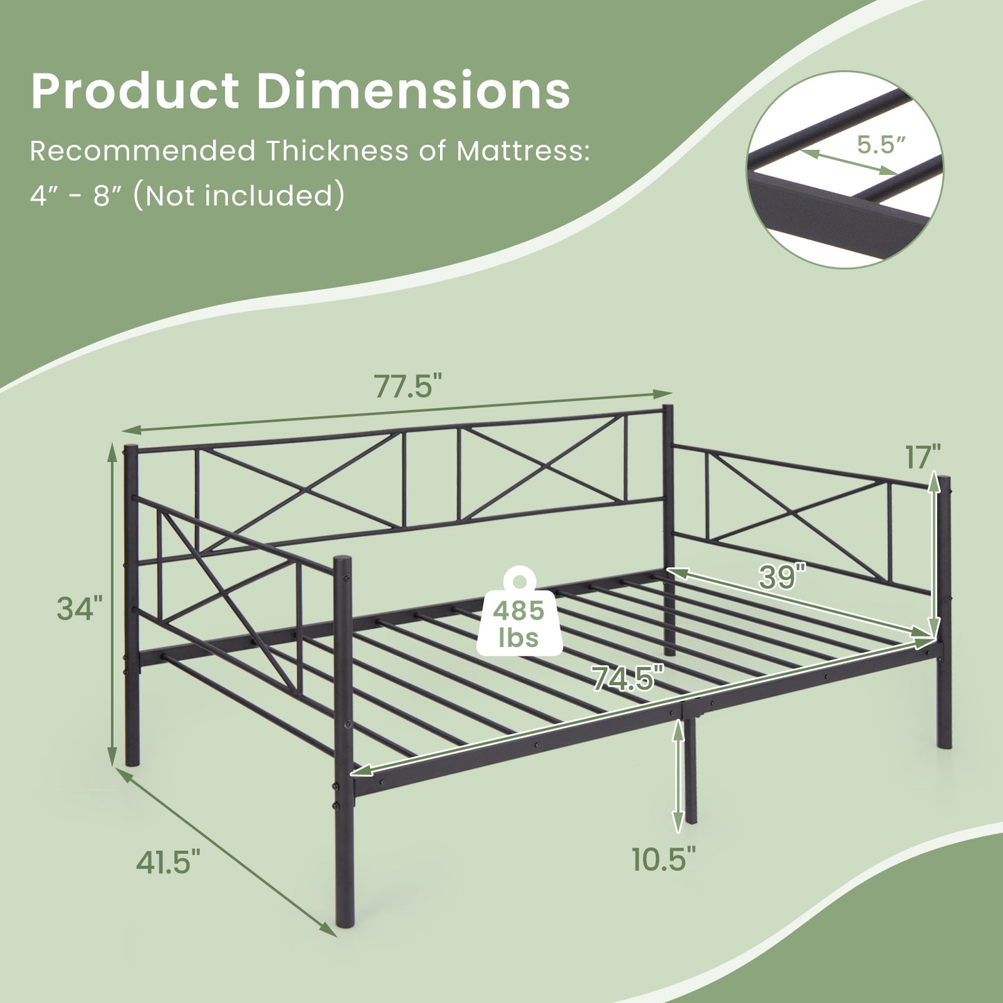 2-in-1 Twin Metal Daybed Sofa Bed with Strong Slat Support and Storage – Black & White