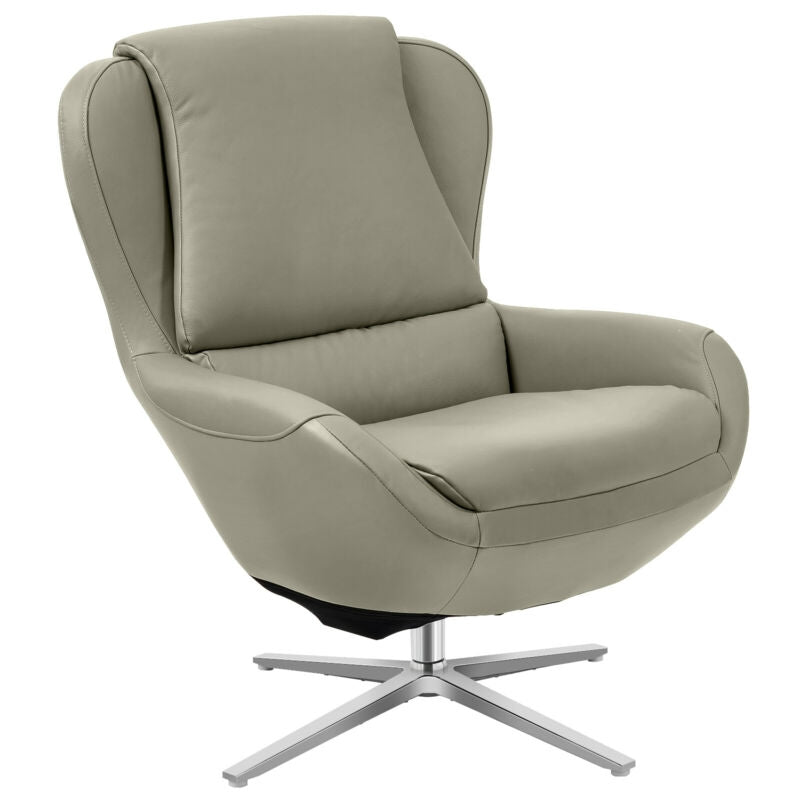 Ergonomic Swivel Leather Lounge Chair with Ottoman and Durable Aluminum Base - Grey