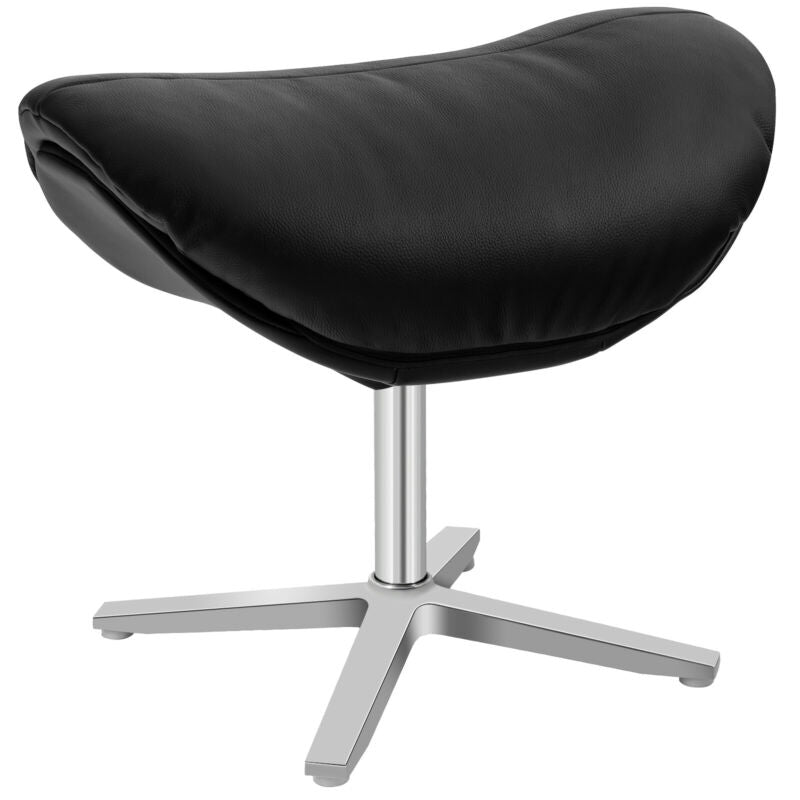 Ergonomic Swivel Leather Lounge Chair with Ottoman and Durable Aluminum Base - Black