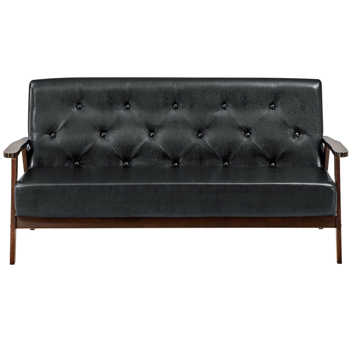 3-Seater PU Leather Sofa with Ergonomic Backrest and Solid Wood Legs