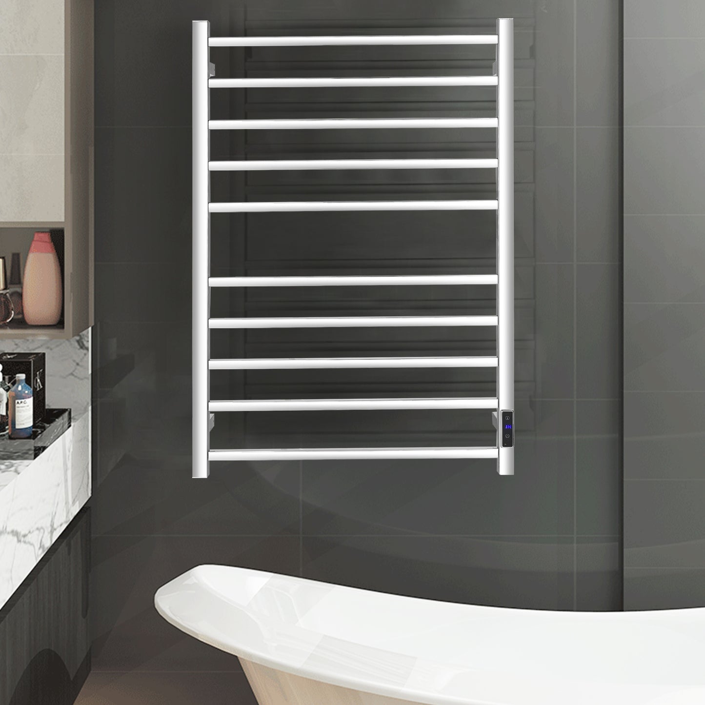 10 Bar Wall-Mounted Electric Towel Warmer with Built-In Timer and Adjustable Temperature