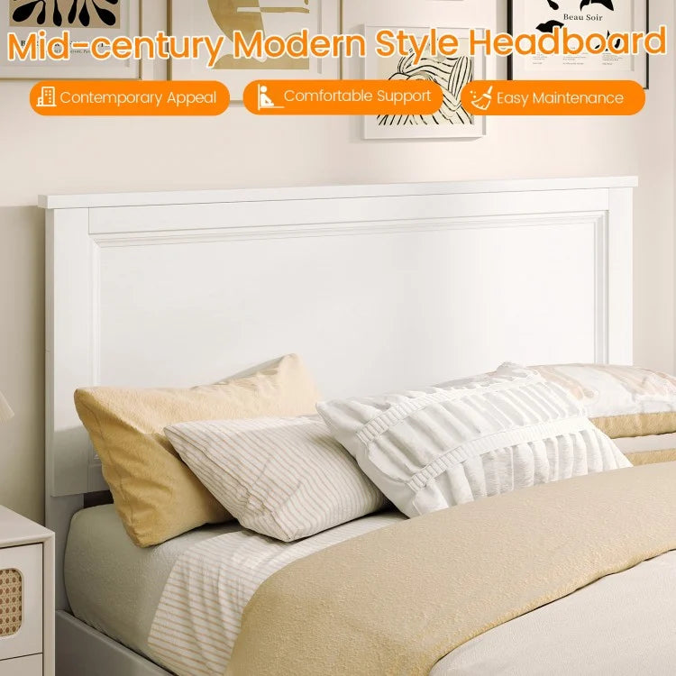 Premium Full Size Platform Bed Frame with High Headboard and Slatted Base – White