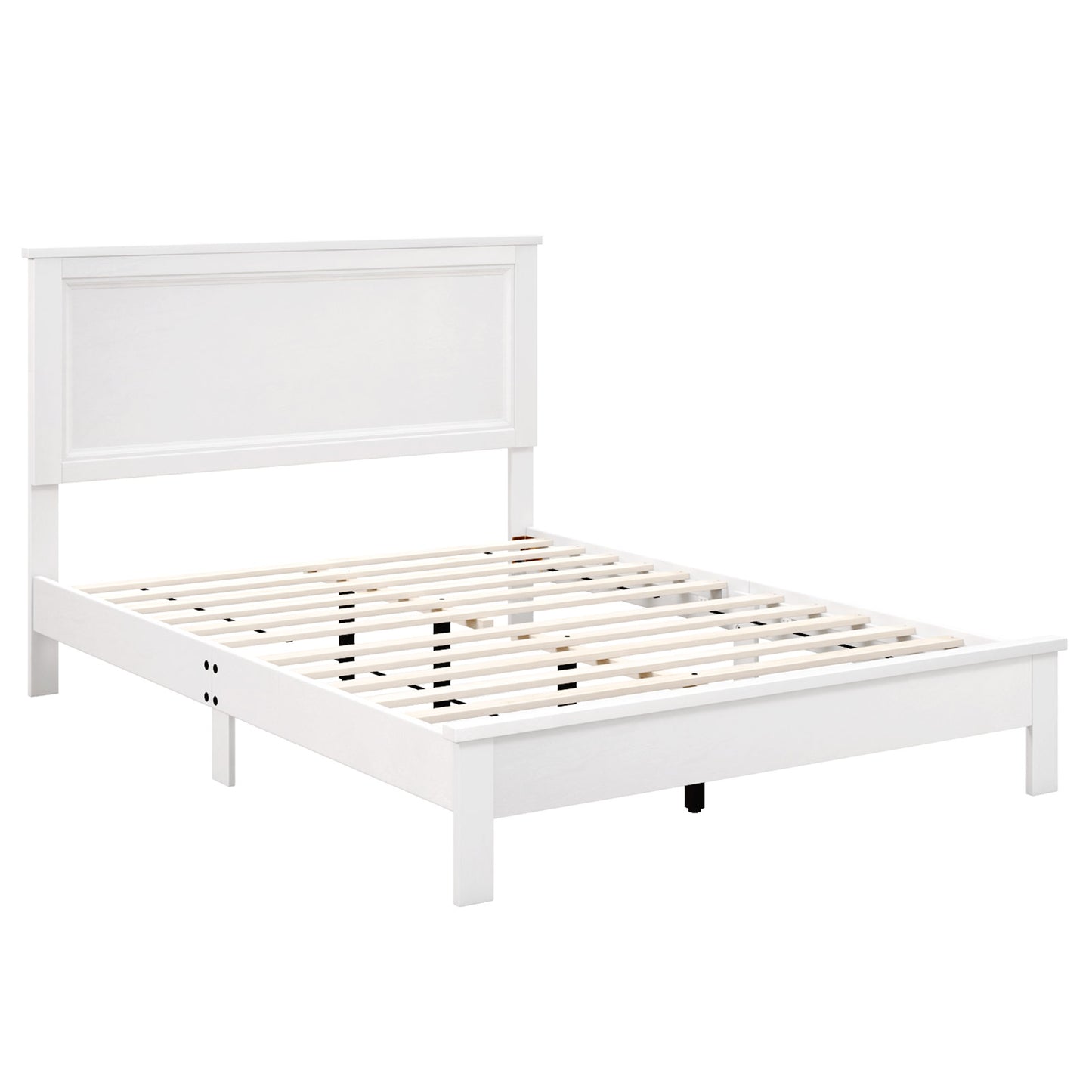 Premium Full Size Platform Bed Frame with High Headboard and Slatted Base – White