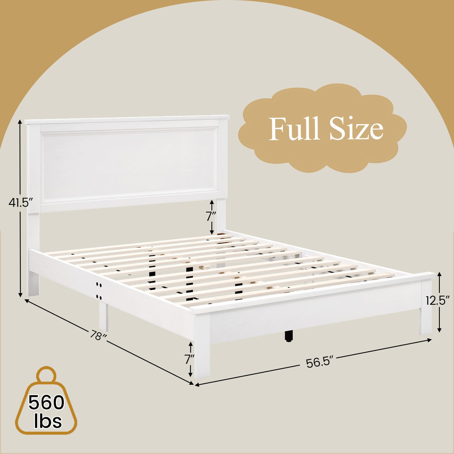 Premium Full Size Platform Bed Frame with High Headboard and Slatted Base – White