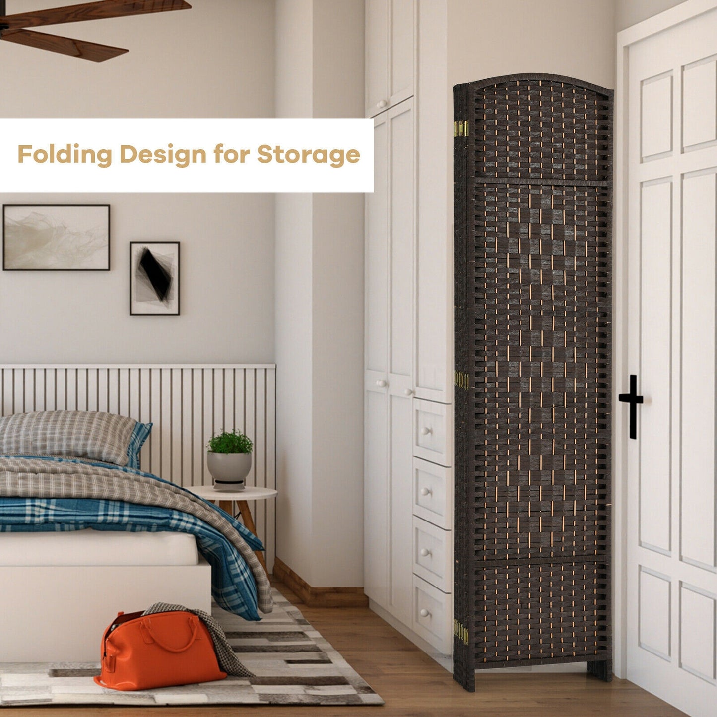 6.5ft 6 Panel Folding Room Divider Screen with Handwoven Fiber - Elegant Brown