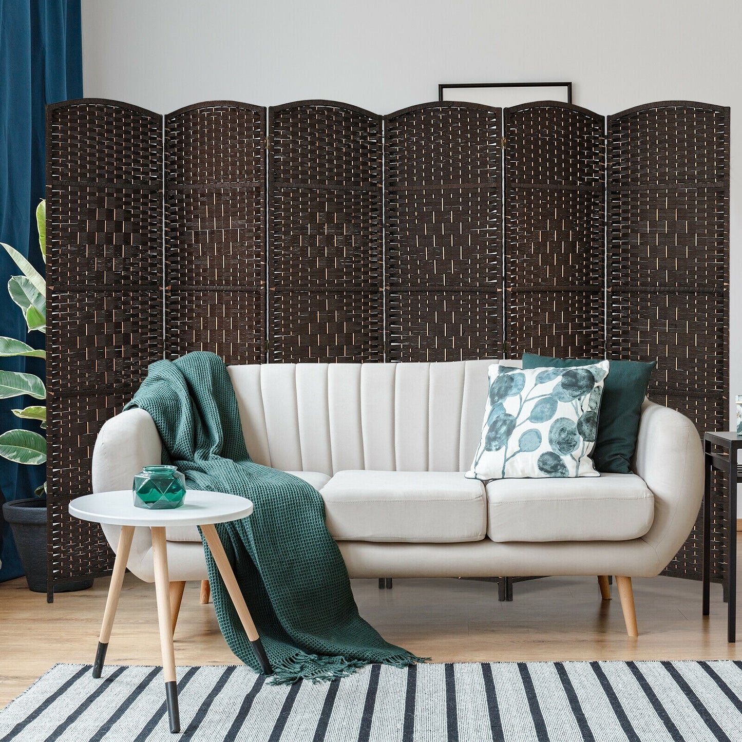 6.5ft 6 Panel Folding Room Divider Screen with Handwoven Fiber - Elegant Brown