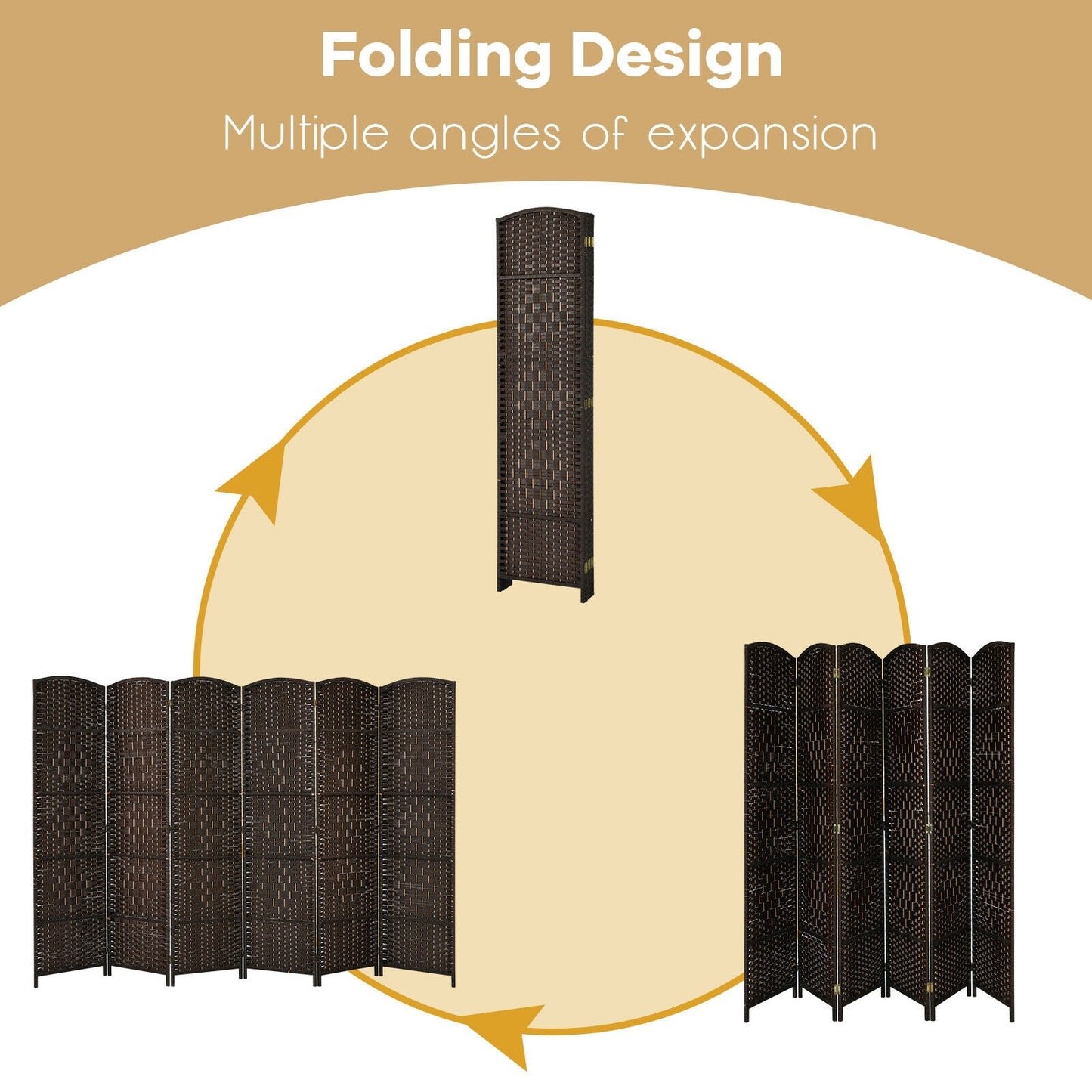 6.5ft 6 Panel Folding Room Divider Screen with Handwoven Fiber - Elegant Brown