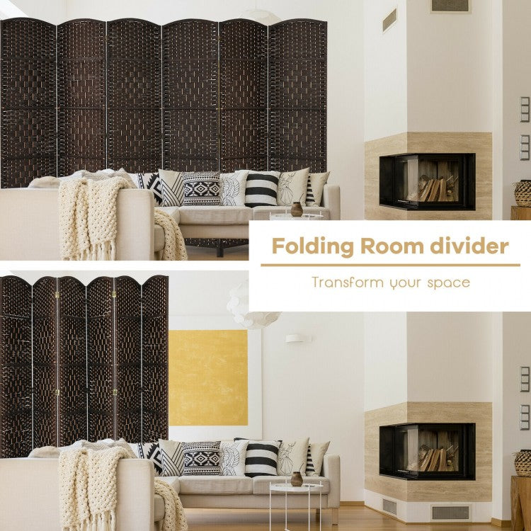 6.5ft 6 Panel Folding Room Divider Screen with Handwoven Fiber - Elegant Brown