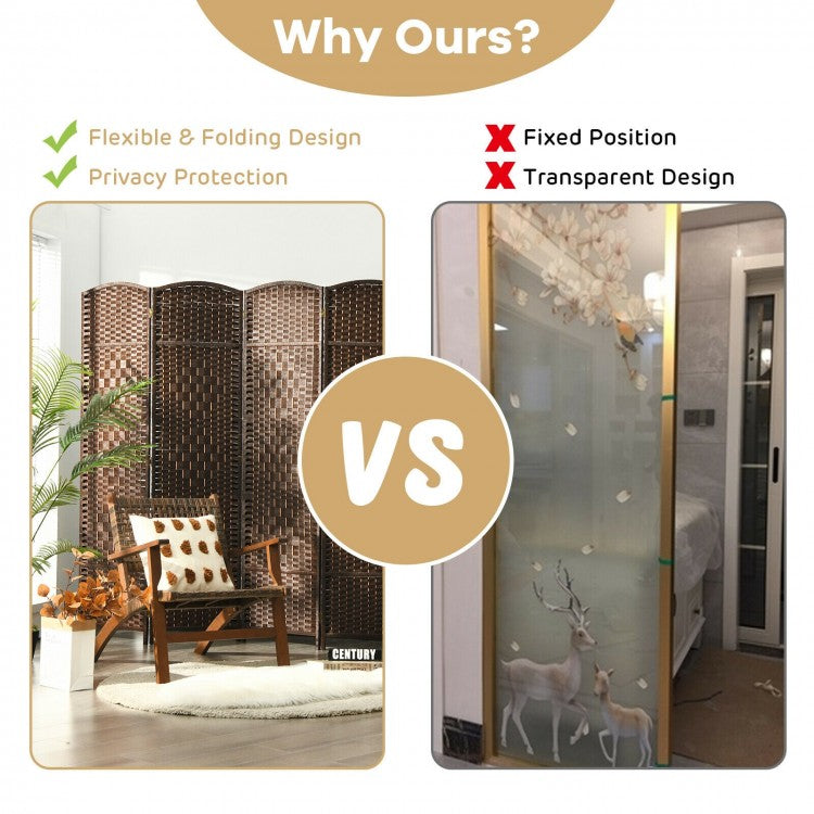 6.5ft 6 Panel Folding Room Divider Screen with Handwoven Fiber - Elegant Brown