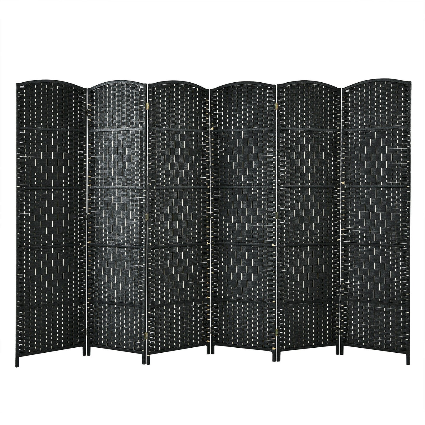 6.5ft 6 Panel Folding Room Divider Screen with Handwoven Fiber - Elegant Black