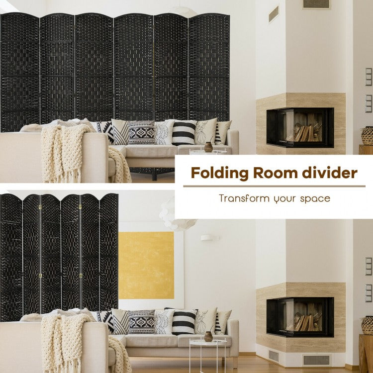 6.5ft 6 Panel Folding Room Divider Screen with Handwoven Fiber - Elegant Black