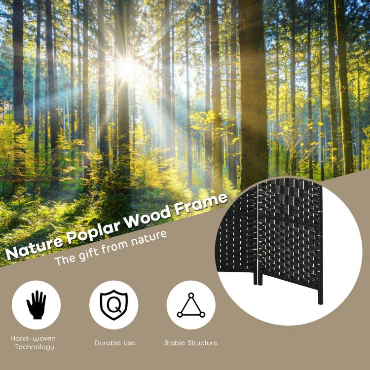 6.5ft 6 Panel Folding Room Divider Screen with Handwoven Fiber - Elegant Black