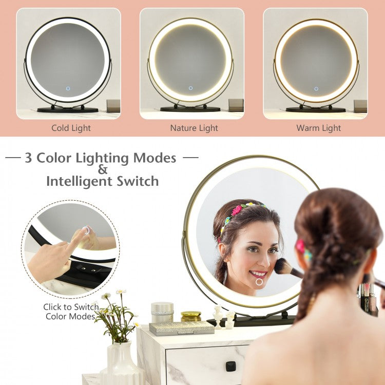 Modern Vanity Table with Storage Cabinet, Adjustable LED Mirror & Cushioned Stool - White