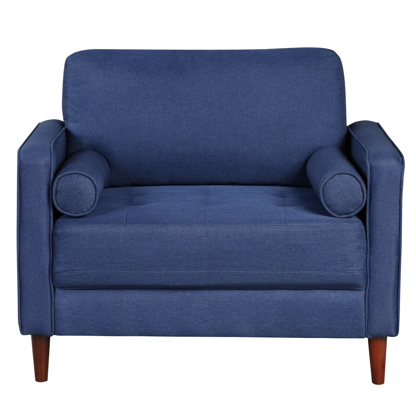 Spacious Linen Club Armchair with Cushions and Wooden Frame
