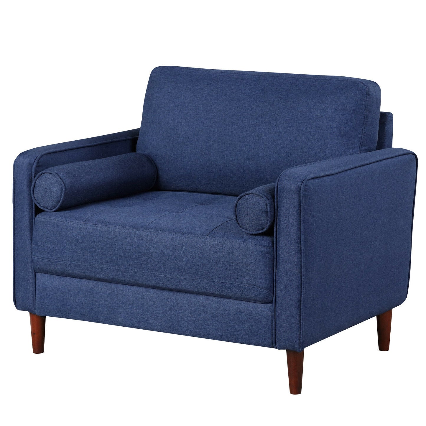 Spacious Linen Club Armchair with Cushions and Wooden Frame