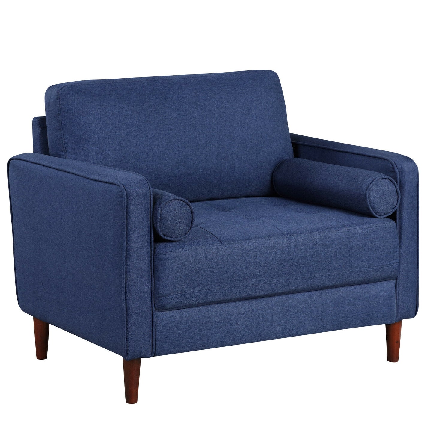 Spacious Linen Club Armchair with Cushions and Wooden Frame