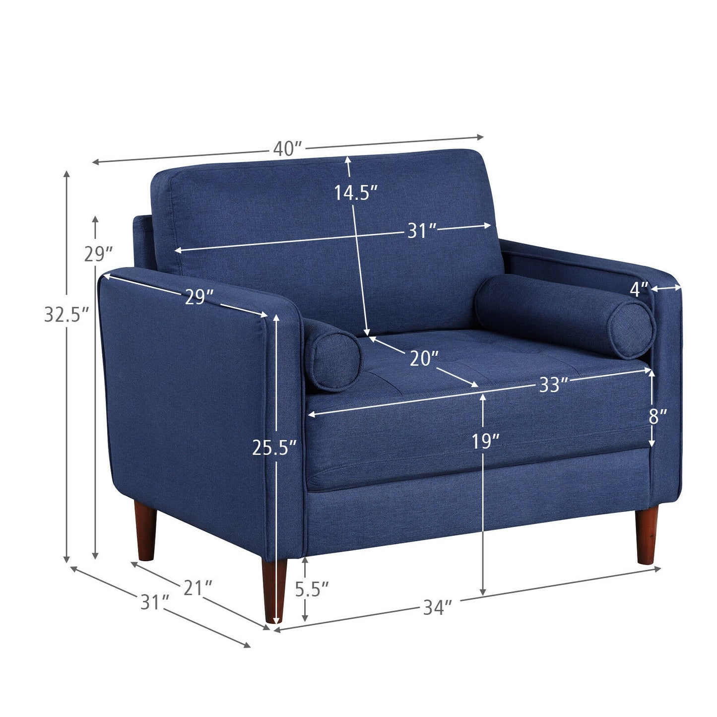 Spacious Linen Club Armchair with Cushions and Wooden Frame