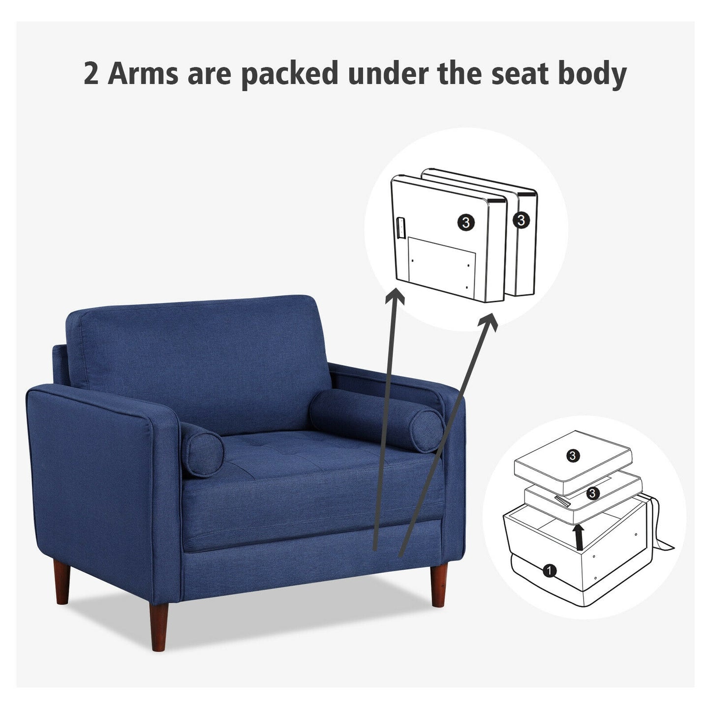 Spacious Linen Club Armchair with Cushions and Wooden Frame
