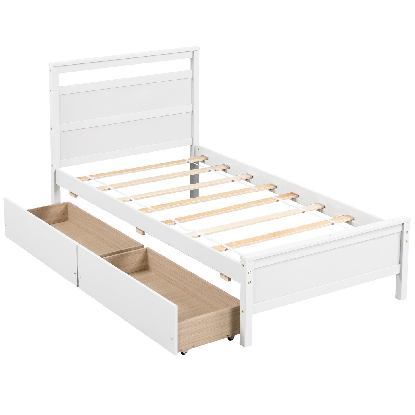 Modern Twin Wooden Bed Frame with 2 Drawers for Storage Perfect for Teens and Adults – White