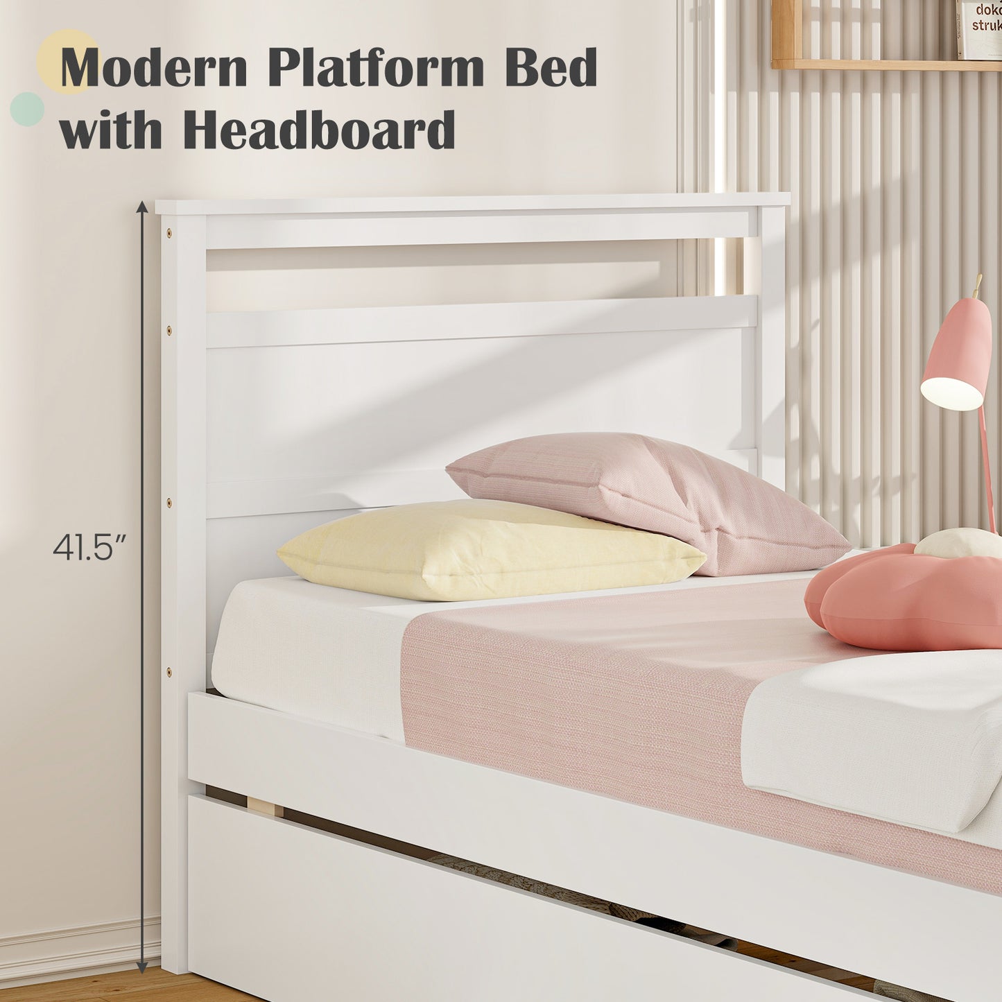 Modern Twin Wooden Bed Frame with 2 Drawers for Storage Perfect for Teens and Adults – White