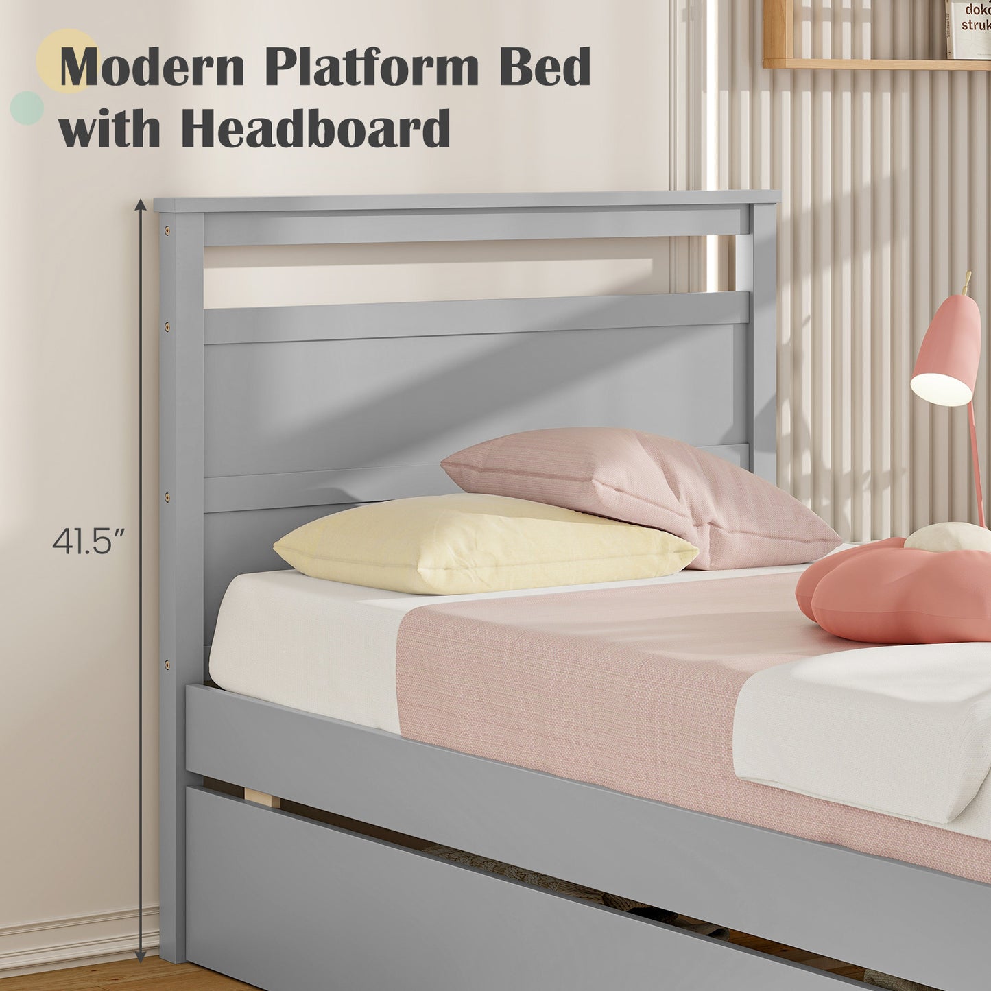 Modern Twin Wooden Bed Frame with 2 Drawers for Storage Perfect for Teens and Adults – Grey