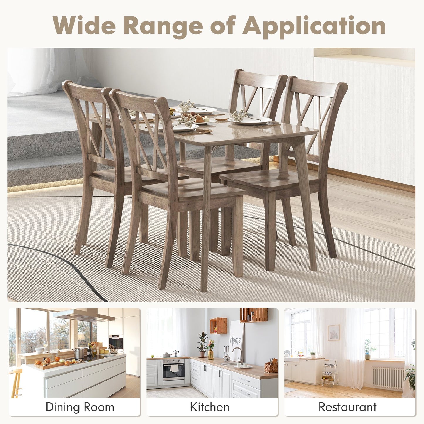 Pair of Cross Back Dining Chairs with Rubber Wood Frame for Farmhouse Style Seating - Brown