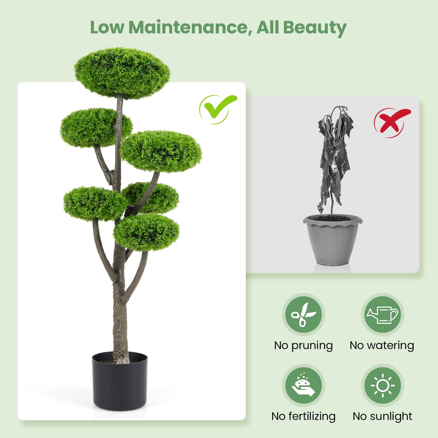 44" Artificial Boxwood Topiary Tree with Six Squash Balls, Faux Moss & Realistic Trunk
