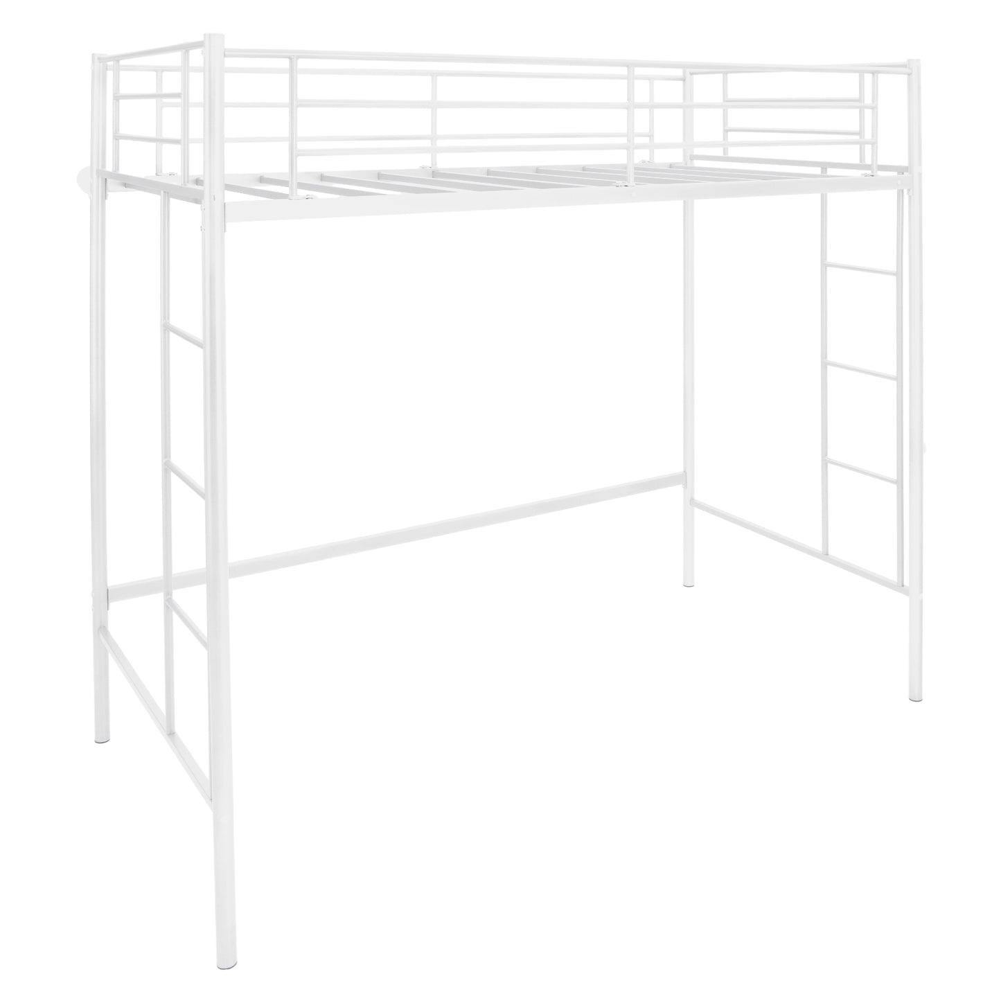 Sturdy Twin Loft Bed Frame with Dual Ladders and Full-Length Guardrail - White