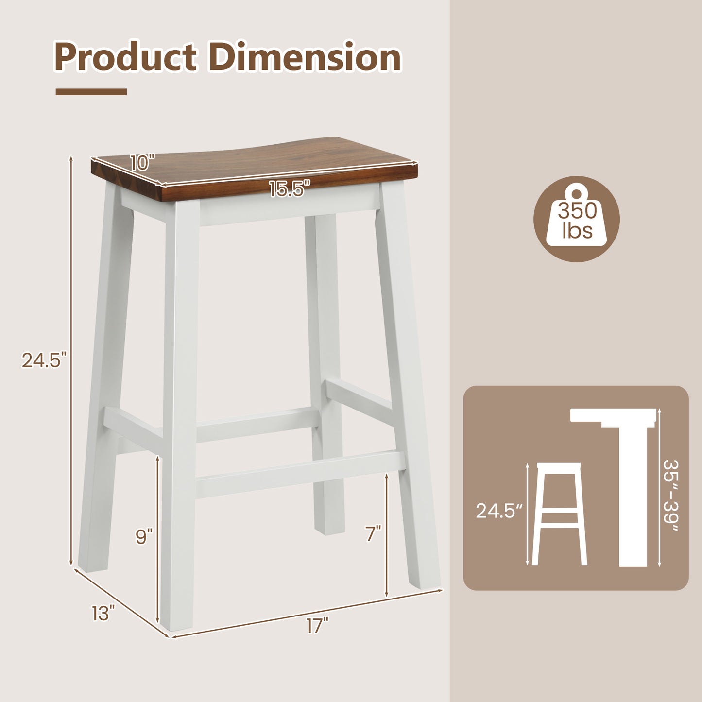 Backless 24.5 Inch Saddle Bar Stools with Acacia Wood Frame and Footrests, Set of 2