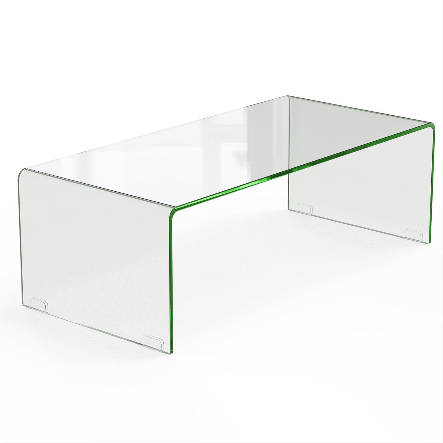 Clear Tempered Glass Coffee Table 42 x 20 Inch with Rounded Edges and U-Shaped Modern Design