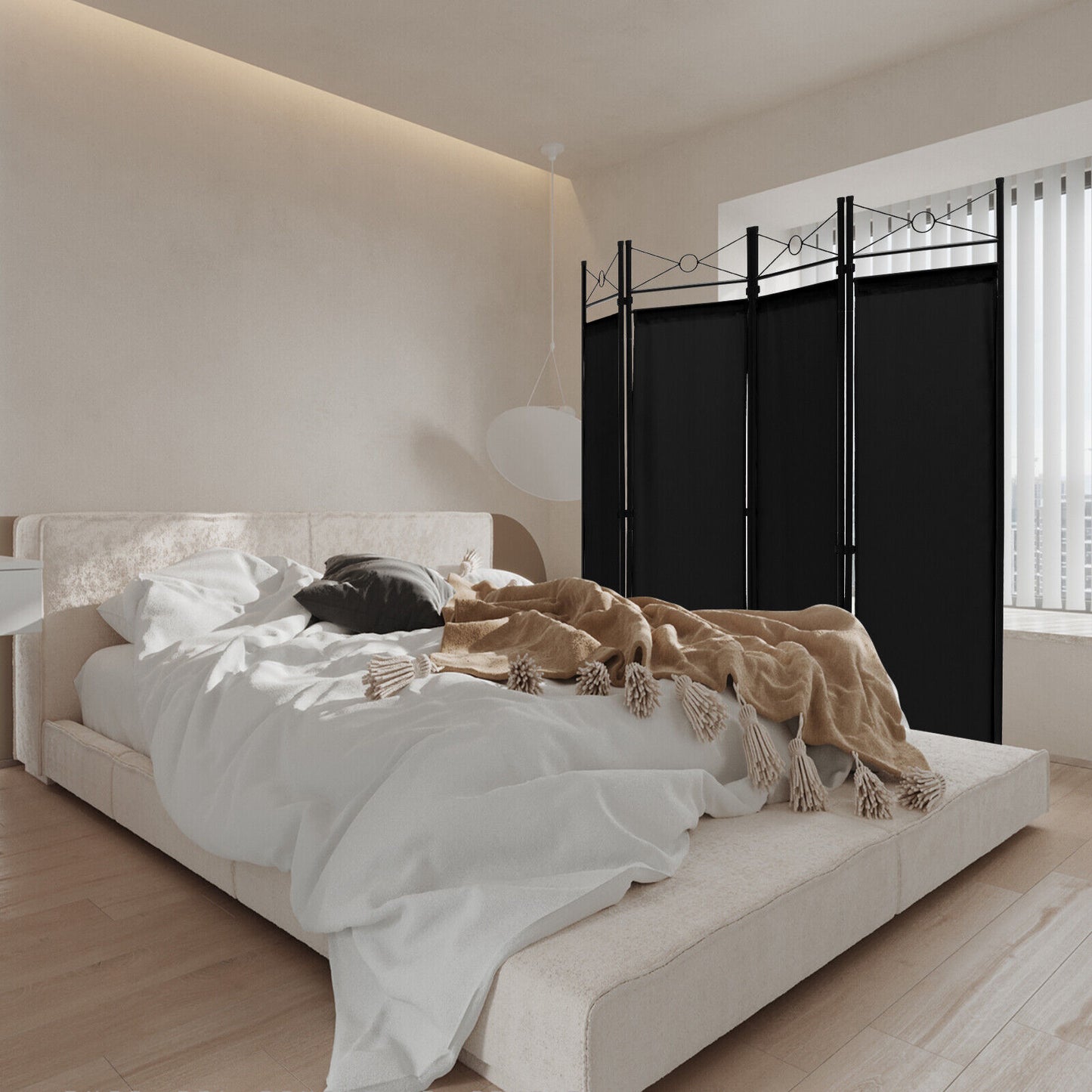 6 Foot 4 Panel Freestanding Folding Privacy Divider Screen - Black